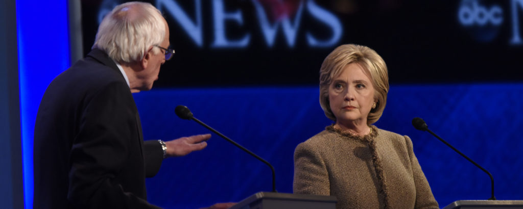 ABC NEWS - 12/19/15 - ABC News coverage of the Democratic Presidential debate from St. Anselm College in Manchester, NH, airing Saturday, Dec. 19, 2015 on the ABC Television Network and all ABC News platforms. (ABC/ Ida Mae Astute) BERNIE SANDERS, HILLARY CLINTON