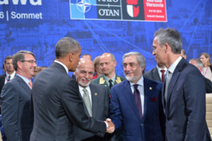 US Secretary of Defense, Ash Carter, US President Barack Obama, President of Afghanistan Mohammad Ashraf Ghani, Chief Executive Officer of Afghanistan Abdullah Abdullah and NATO Secretary General Jens Stoltenberg