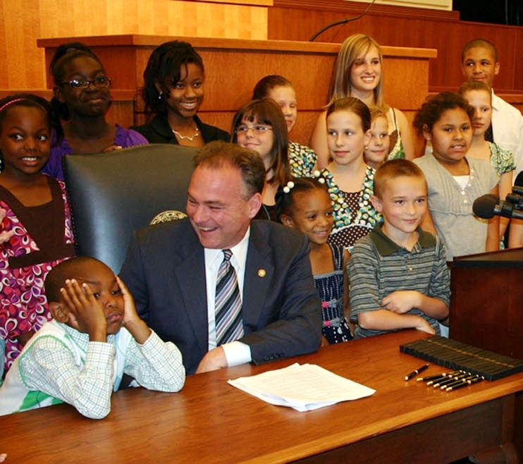 Senator Kaine with a group of Army Kids Source: flickr
