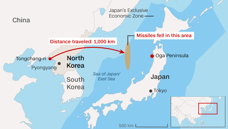 North Korea missile map